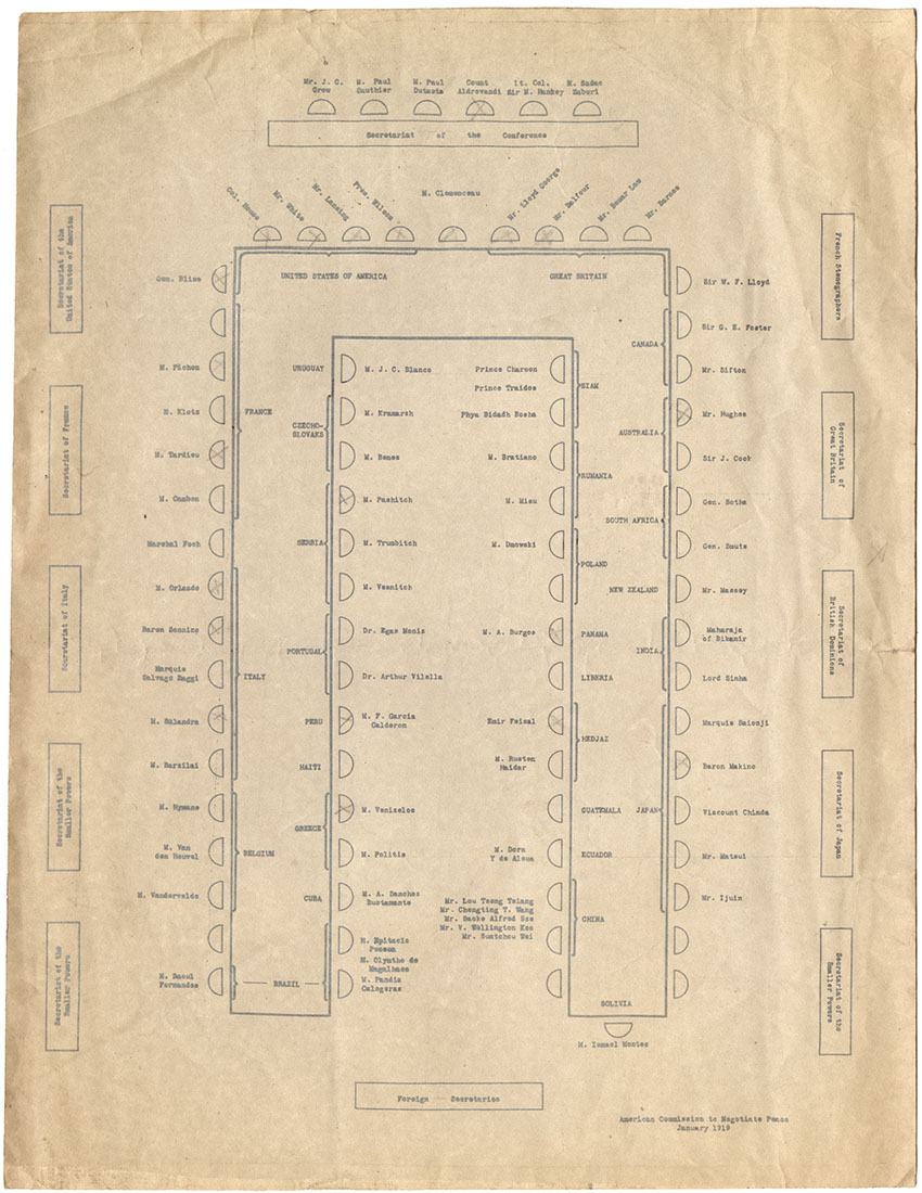 Scan of a seating chart for a large U-shaped table