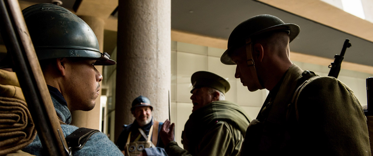 Living History volunteers dressed as soldiers of different nationalities