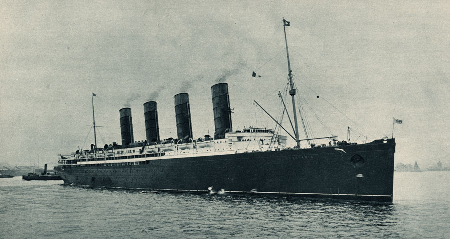 Black and white photograph of a WWI-era passenger steamship