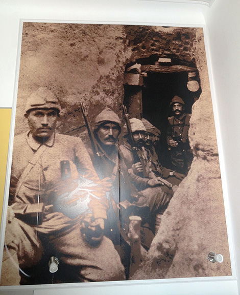 Sepia photograph of Turkish soldiers in a trench