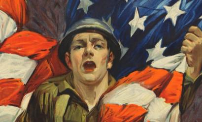 Illustration of American Soldier Holding US Flag
