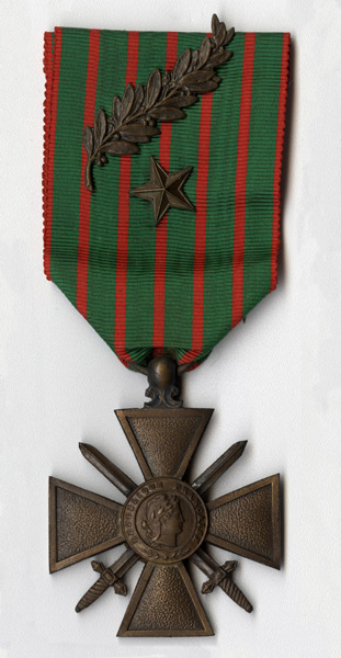 Photograph of a French Croix de Guerre medal