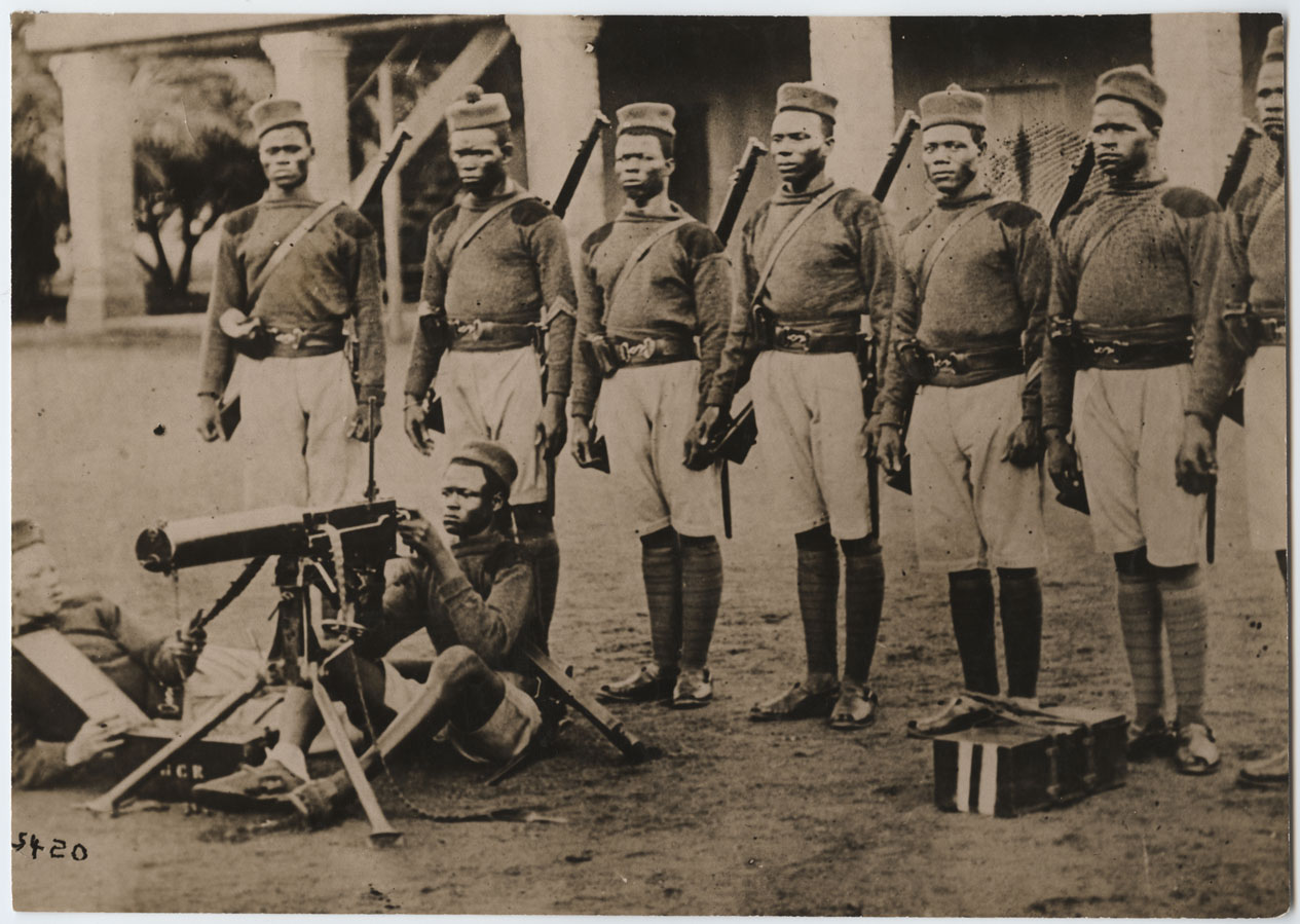 British West African soldiers with machine gun.