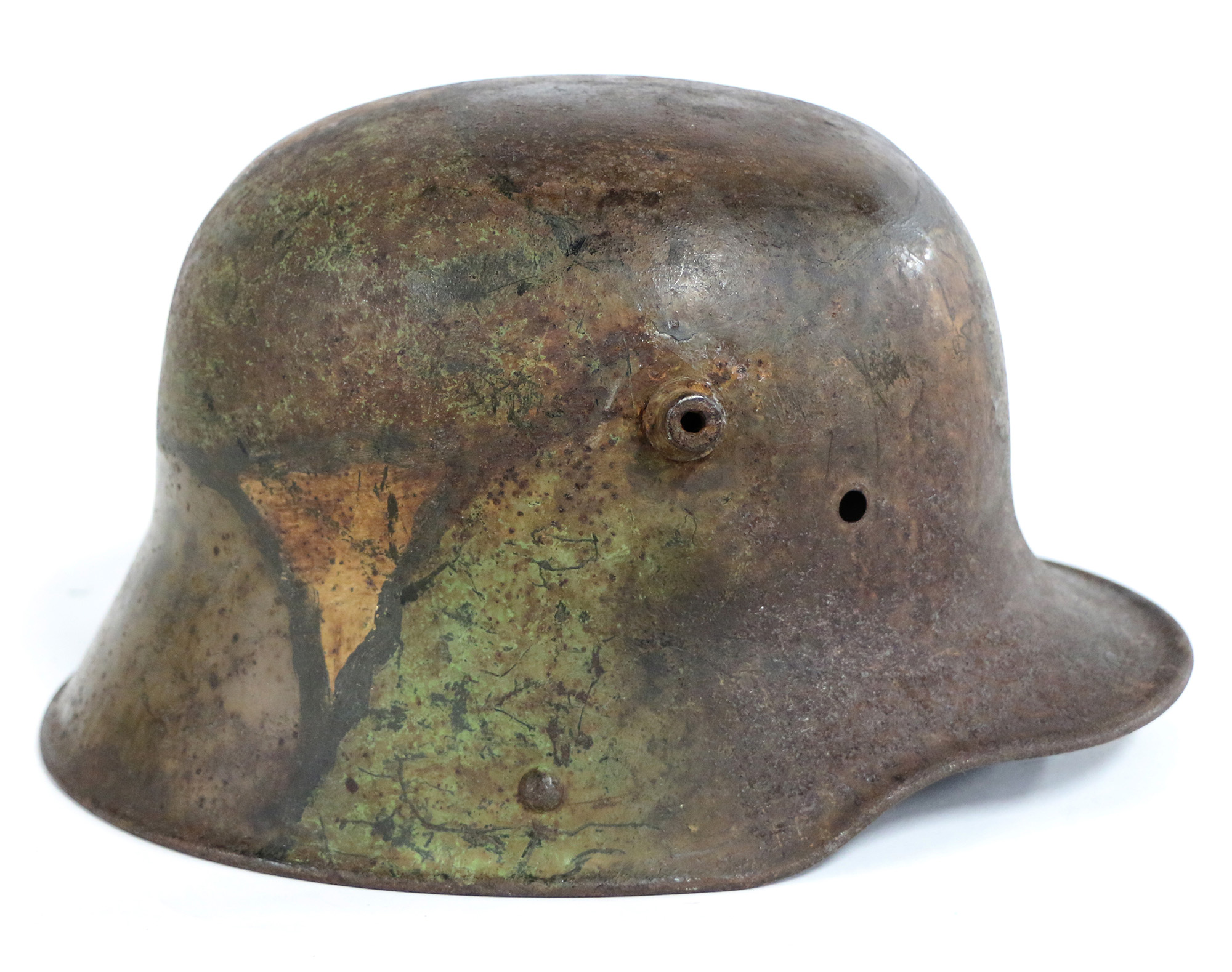 Modern photograph of a round steel helmet