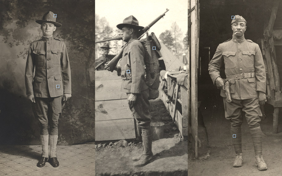 Trois photos sépia de trois fils en uniforme.