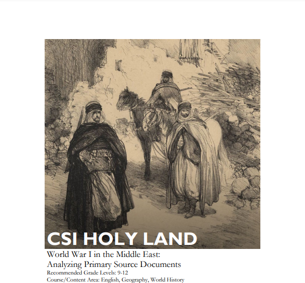 Scan d'un croquis représentant des soldats spahi algériens. Texte : « CSI Terre Sainte / Première Guerre mondiale au Moyen-Orient : analyse des documents de sources primaires »