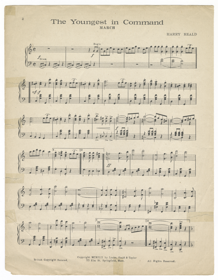 Scan of a page of sheet music. Title: 'The Youngest in Command'