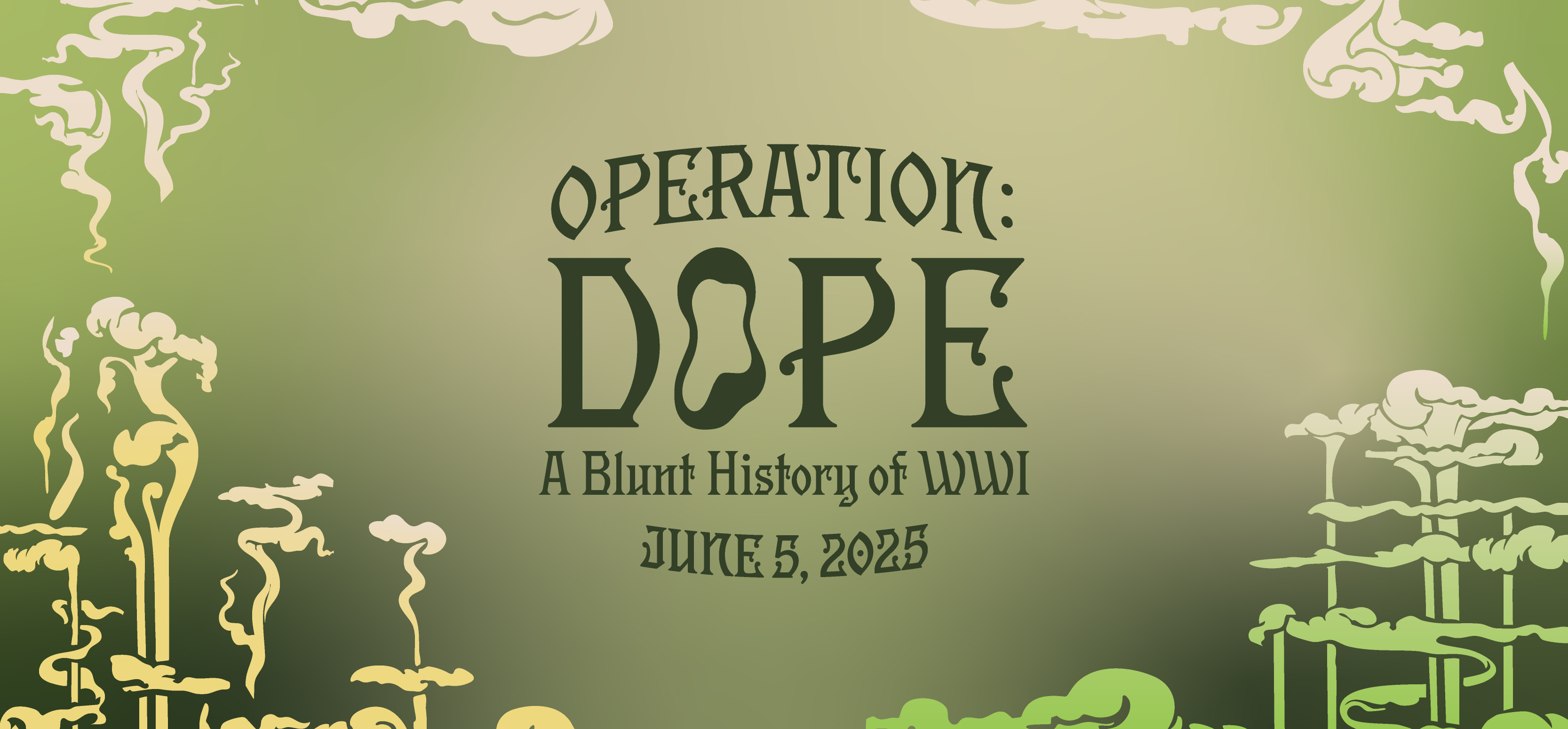 Surreal graphics of smoke tendrils on a green background