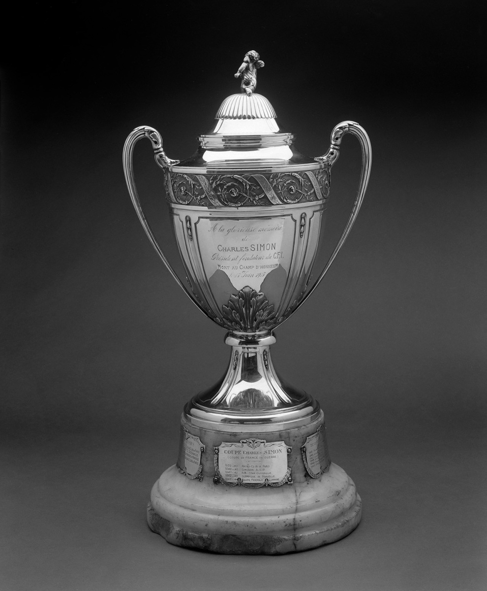 Large silver trophy shaped like a two-handled amphora