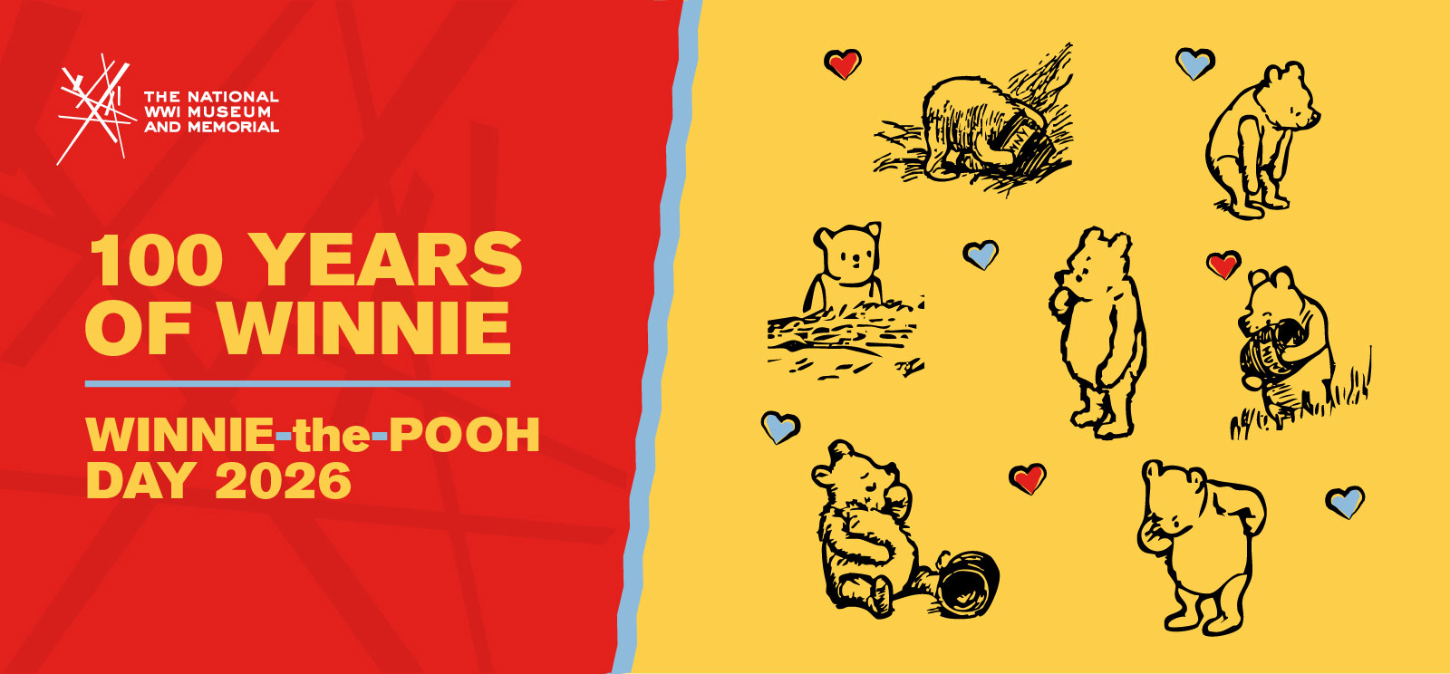 Collage of illustrations of an anthropomorphic teddy bear engaged in various activities