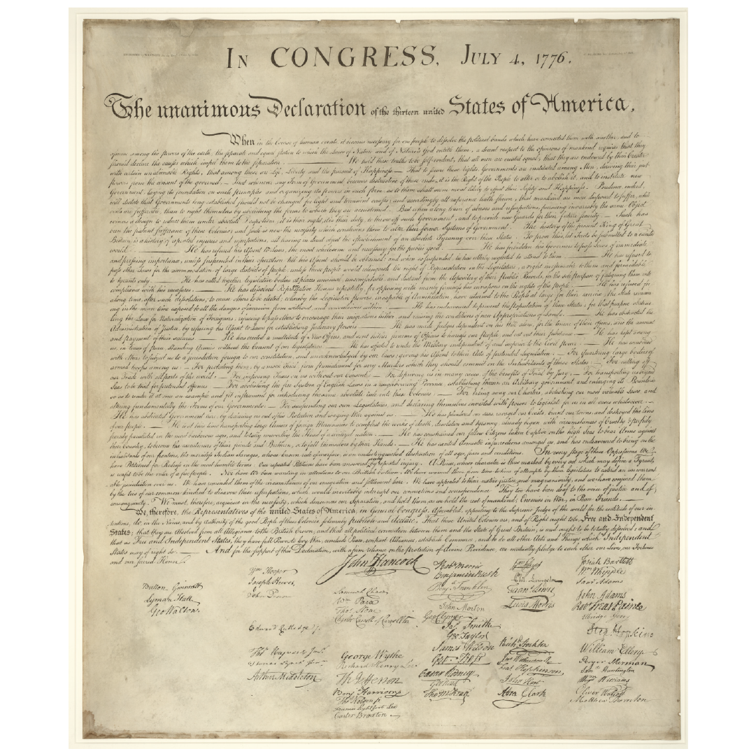 Scan of the Declaration of Independence with signatures at the bottom