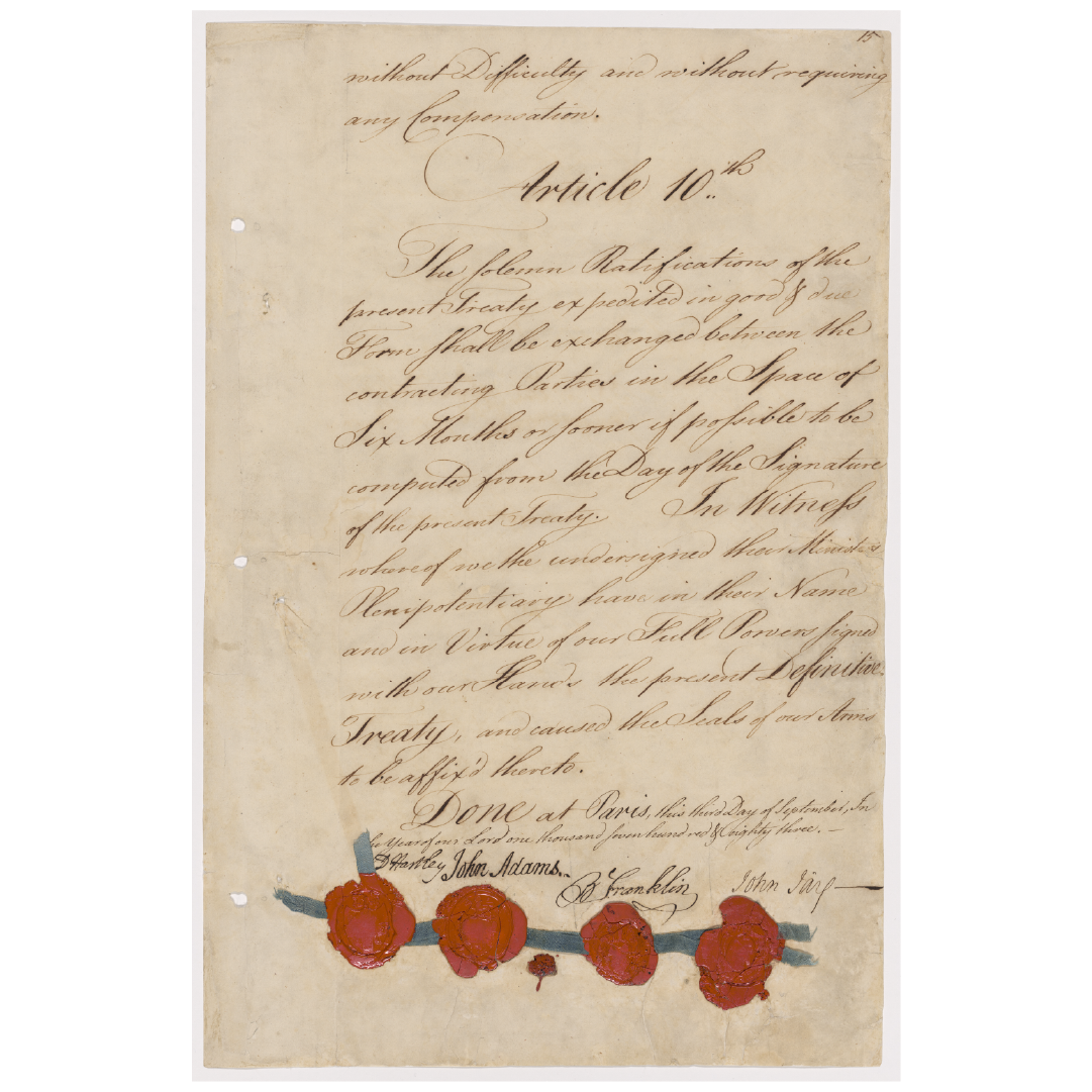 Scan of a vintage page covered in cursive writing with four red seals stamped at the bottom