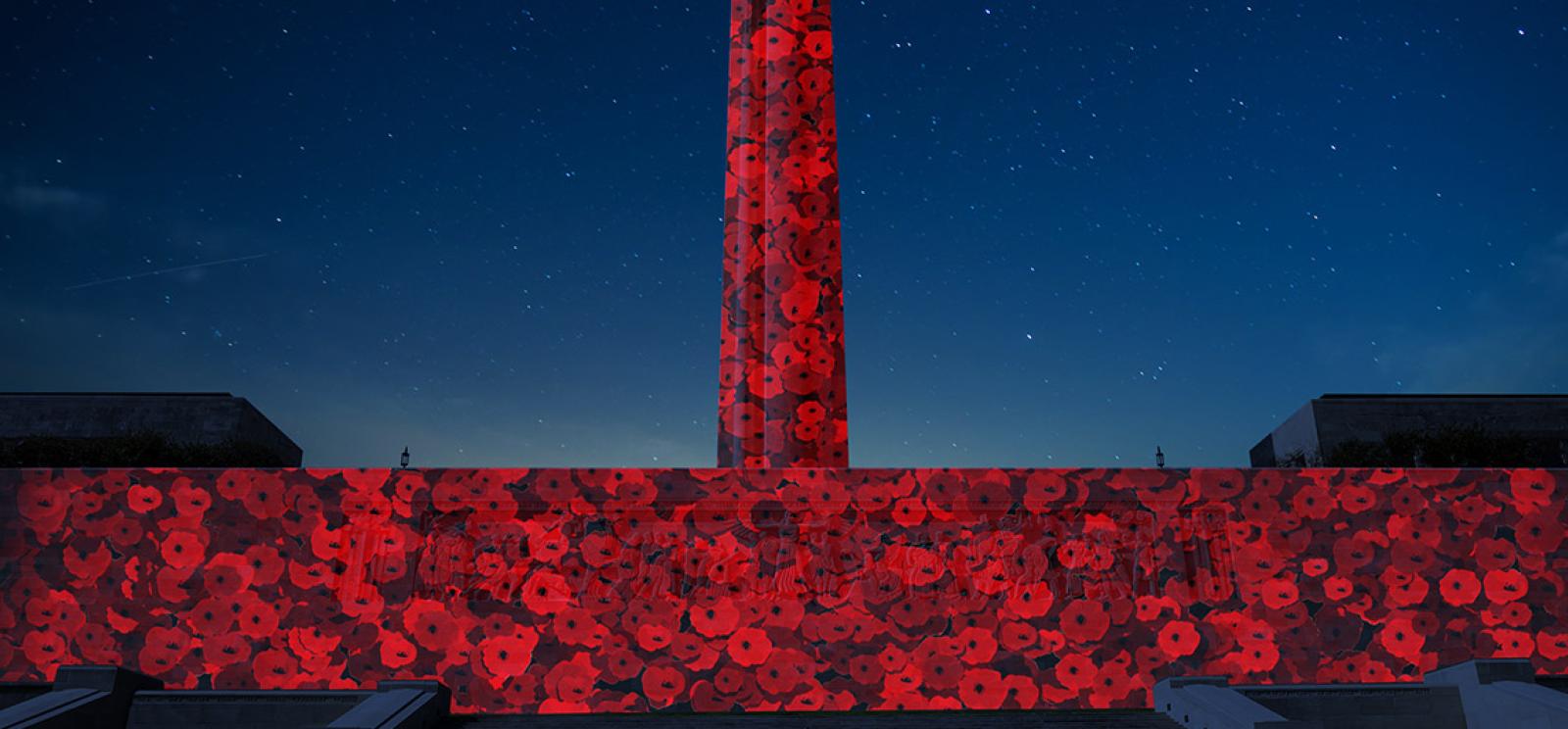 Concept illustration of poppy light projection on the Memorial