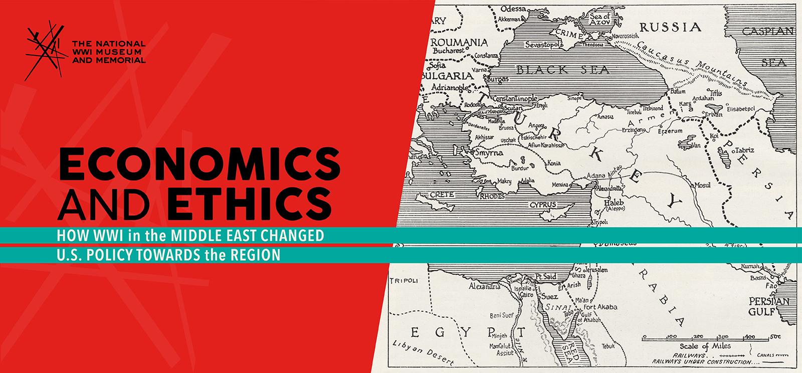 Image: Vintage map. Text: 'Economics and Ethics'