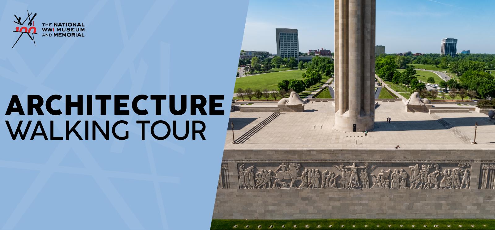 Modern-day aerial view of the Liberty Memorial Tower, Memorial Courtyard, Guardian Sphinxes and Great Frieze.