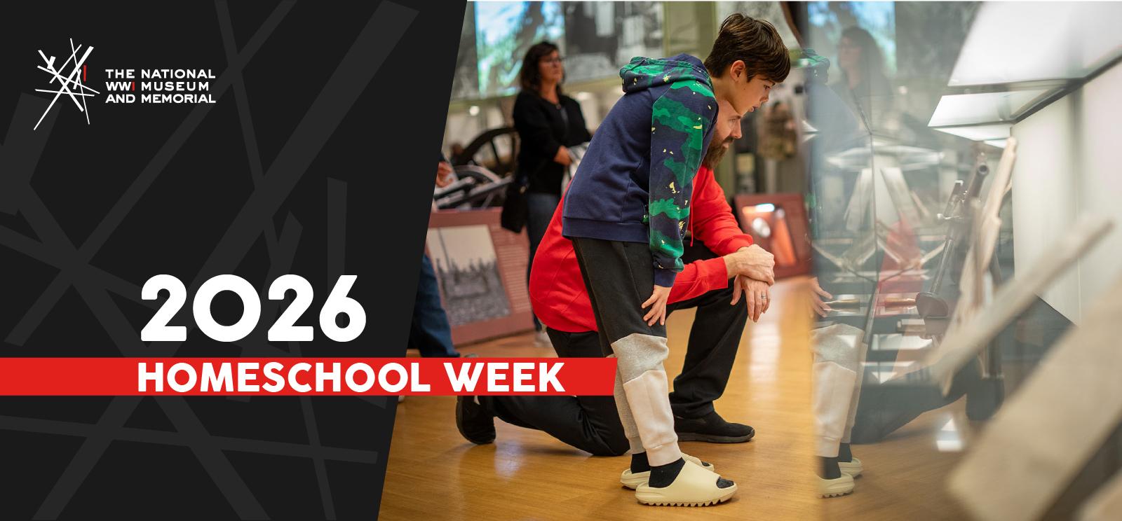 A child and an adult look at a museum display