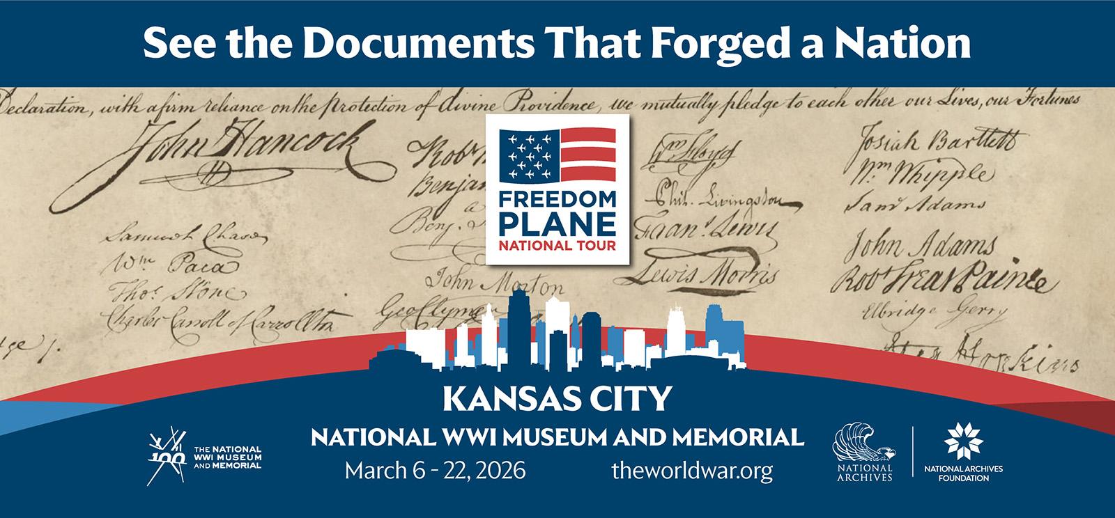 Freedom Plane National Tour logo and a graphic of the Kansas City skyline