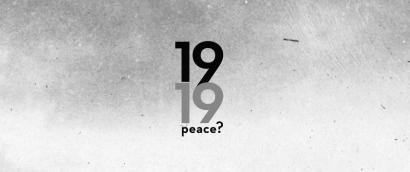 Black and white scratched gradient background. Black and gray text that reads 1919 Peace?