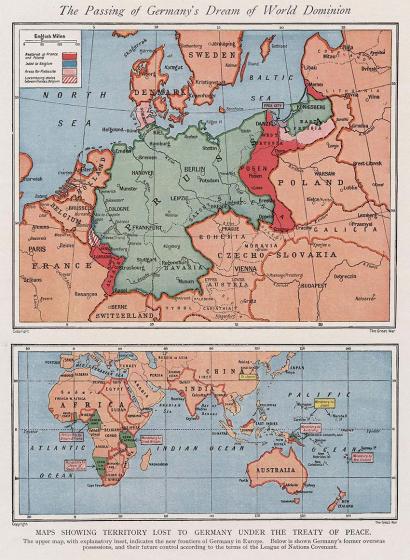 Numérisation de cartes montrant le territoire que l'Allemagne a perdu en vertu des traités de paix.