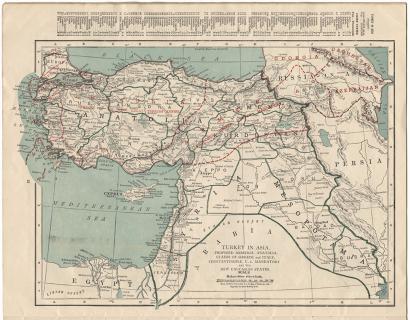 Carte vintage des régions de la Turquie et du Moyen-Orient