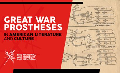 Image: Vintage diagrams of how to operate a prosthetic hand. Text: 'Great War Prostheses / in American Literature and Culture'