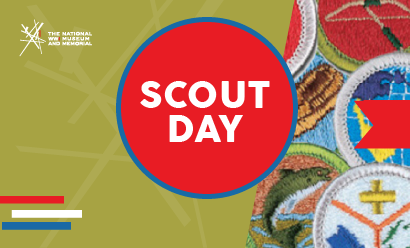 Image: Boy Scout badges layered on top of each other. Text: Scout Day