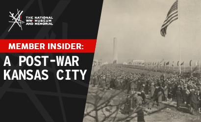 Black and white photo of thousands of people gathered on the mall in front of Liberty Memorial Tower