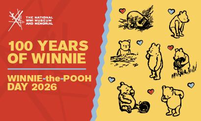 Collage of illustrations of an anthropomorphic teddy bear engaged in various activities