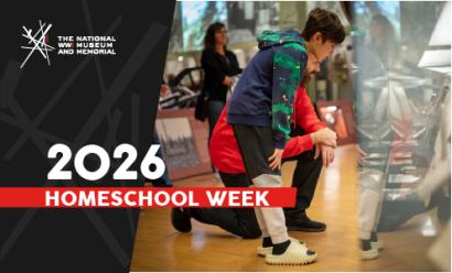 A child and an adult look at a museum display