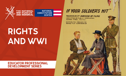 Illustration d'une femme blanche en uniforme militaire partageant un panier de fruits avec un homme blanc en uniforme militaire, le bras bandé.