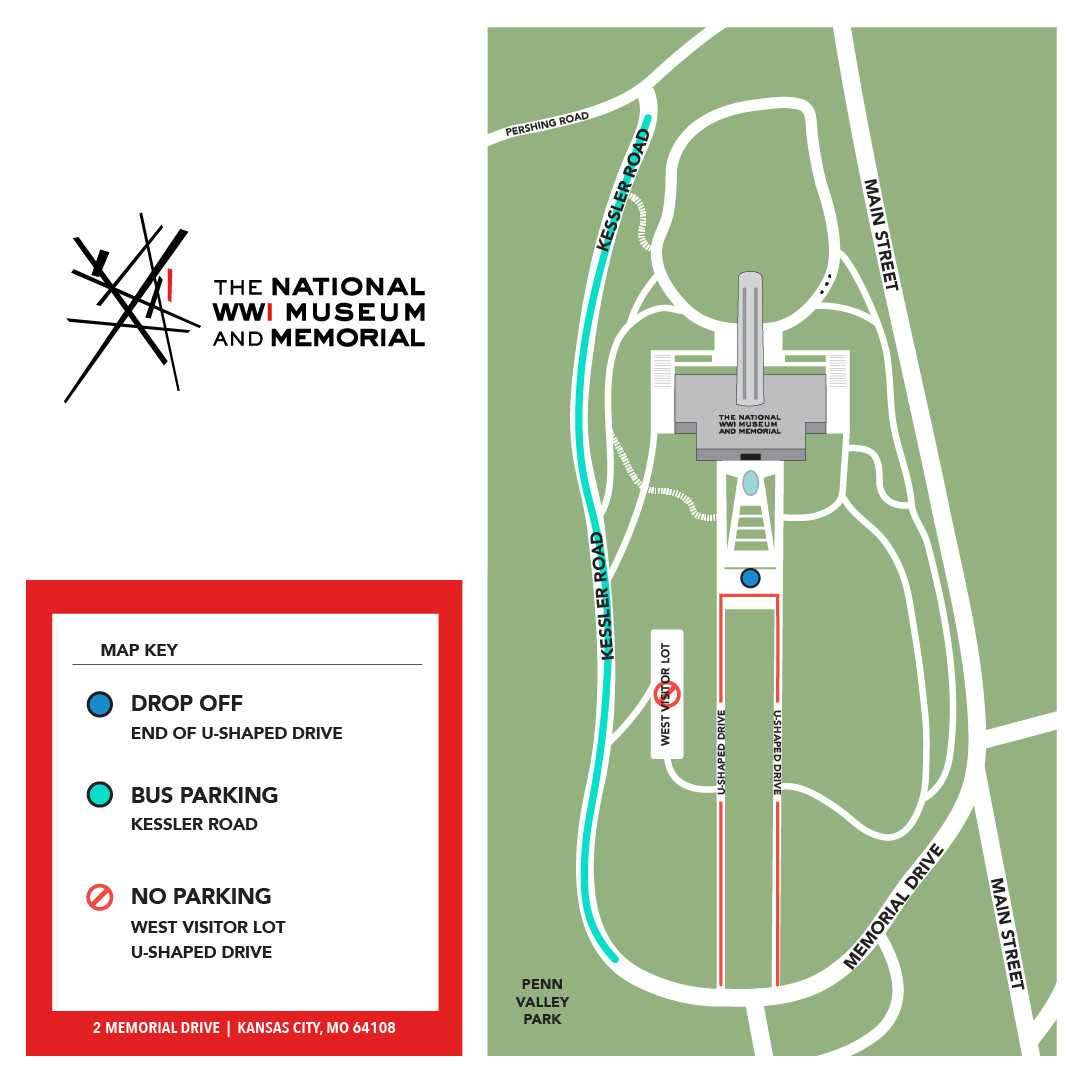 Map of campus showing where buses can drop students off and where they can park.
